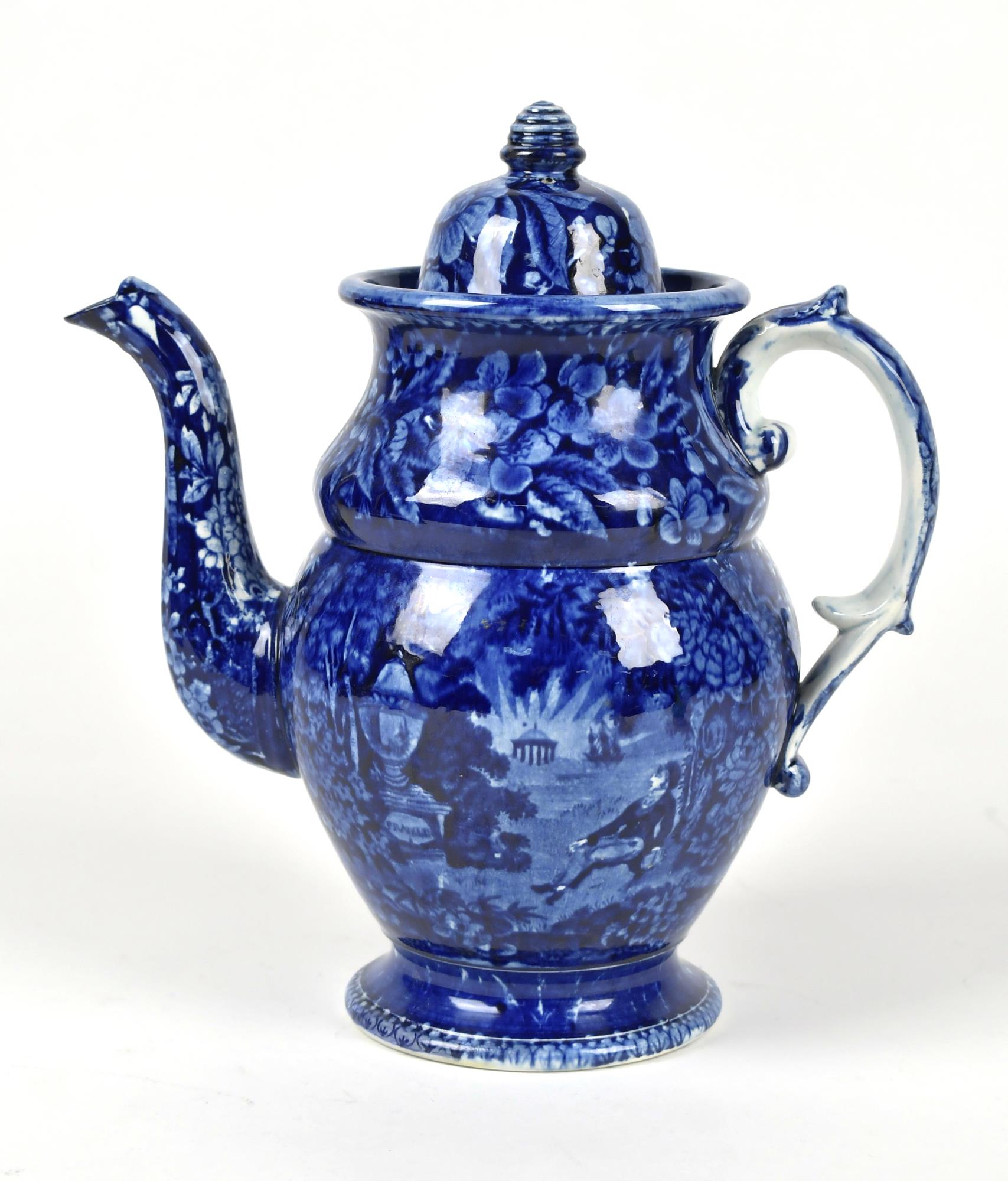 19TH C. HISTORICAL BLUE COFFEE POT,