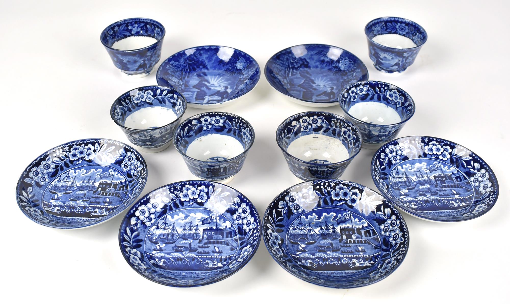 19TH C. HISTORICAL BLUE CUPS AND