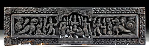 19TH C. INDIAN WOOD RELIEF PANEL OF