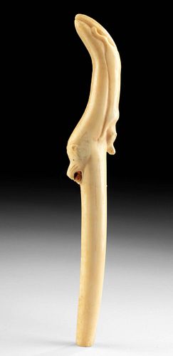 19TH C. INUIT WALRUS IVORY CANE