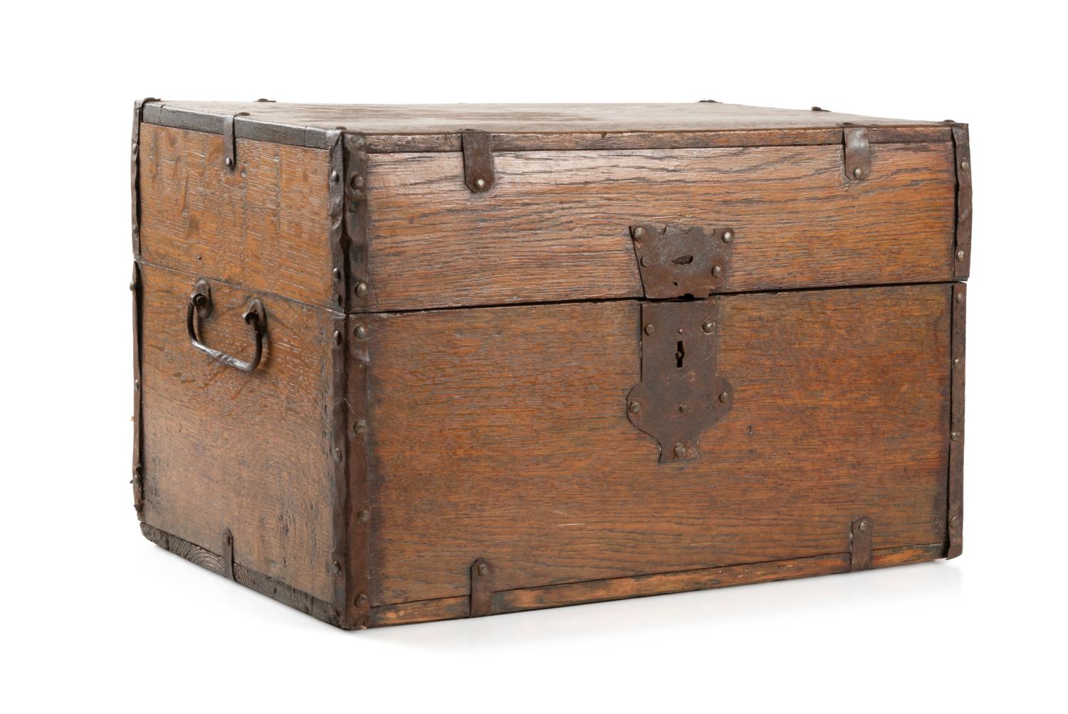 19TH C. IRON BOUND OAK APOTHECARY