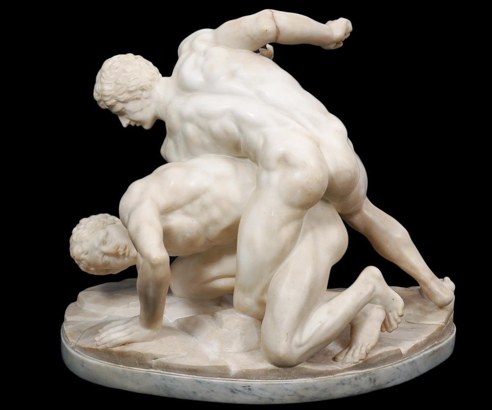 19TH C. ITALIAN ALABASTER WRESTLERS