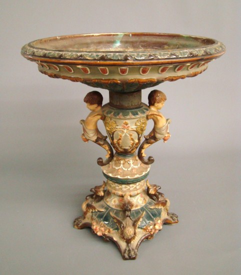 19th c. Majolica compote signed