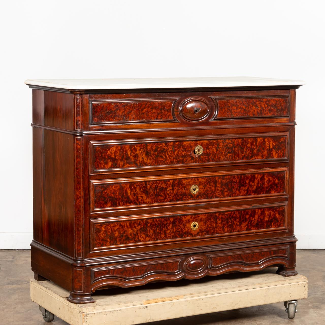 19TH C. MARBLE AND BURL WOOD