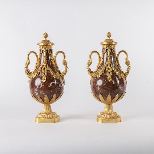 19TH C. MARBLE & ORMOLU URNS, PAIRA