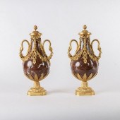 19TH C. MARBLE & ORMOLU URNS,
