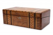 19TH C. MARQUETRY INLAID TUNBR