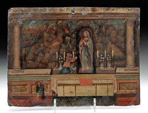 19TH C. MEXICAN EX-VOTO RETABLO,