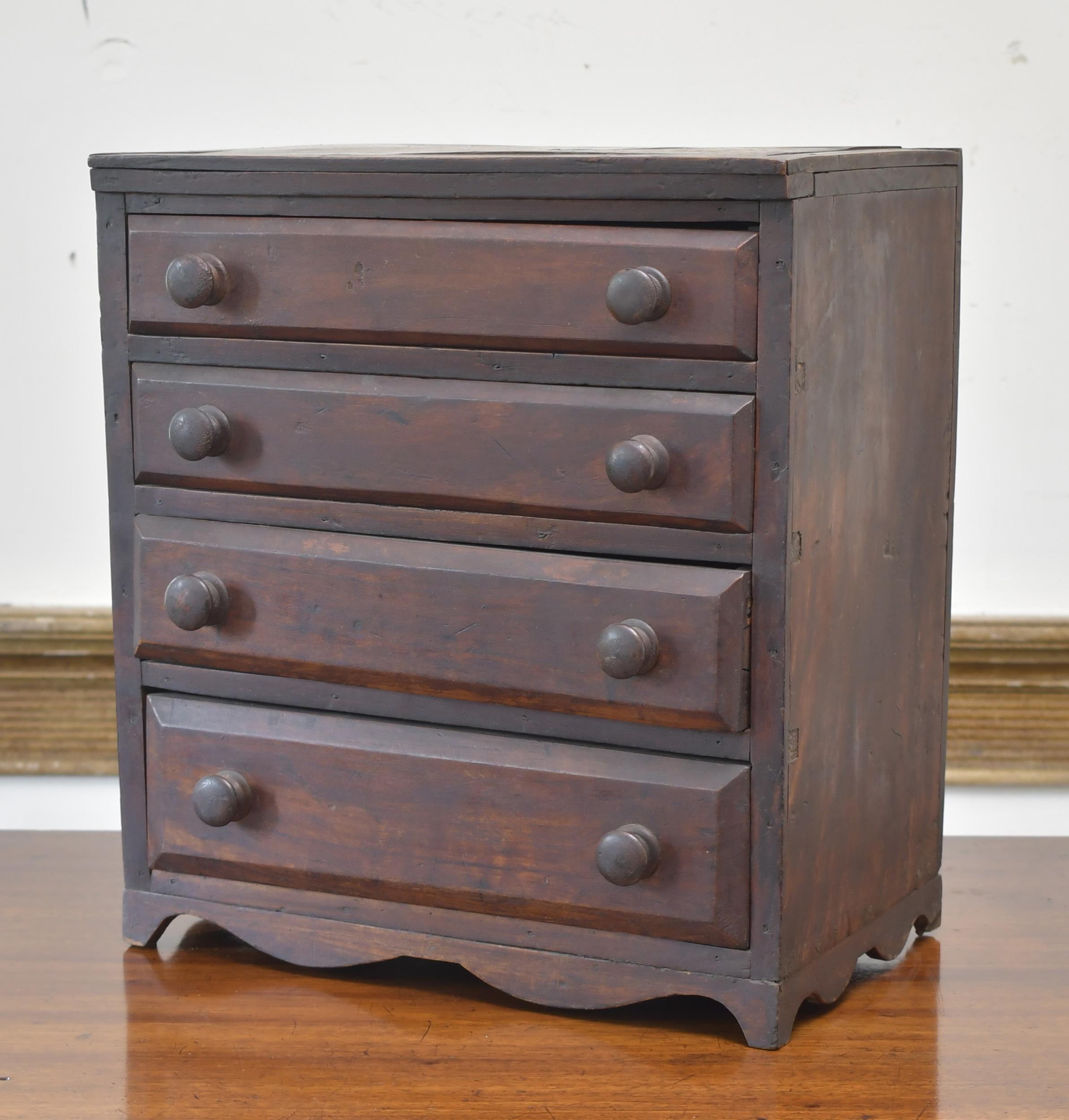 19TH C. MINIATURE CHERRY CHEST WITH