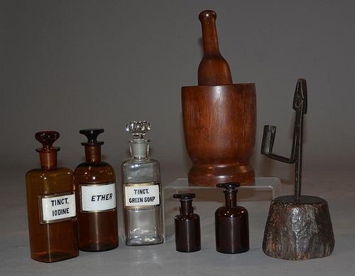 19TH C. MORTAR AND PESTLE, FIVE