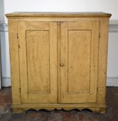 19TH C. MUSTARD PAINTED CUPBOA
