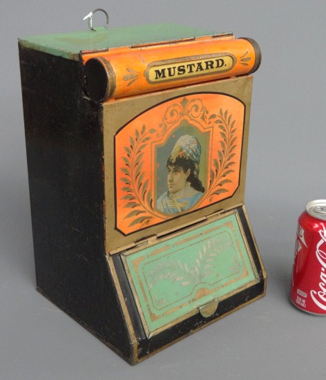 19th c. ''Mustard'' tin. 12'' Ht.