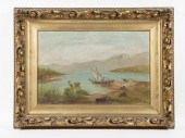 19TH C. NAIVE LAKE SCENE, PROB