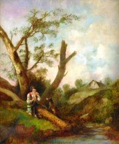19TH C. NAIVE LANDSCAPE, CONTI