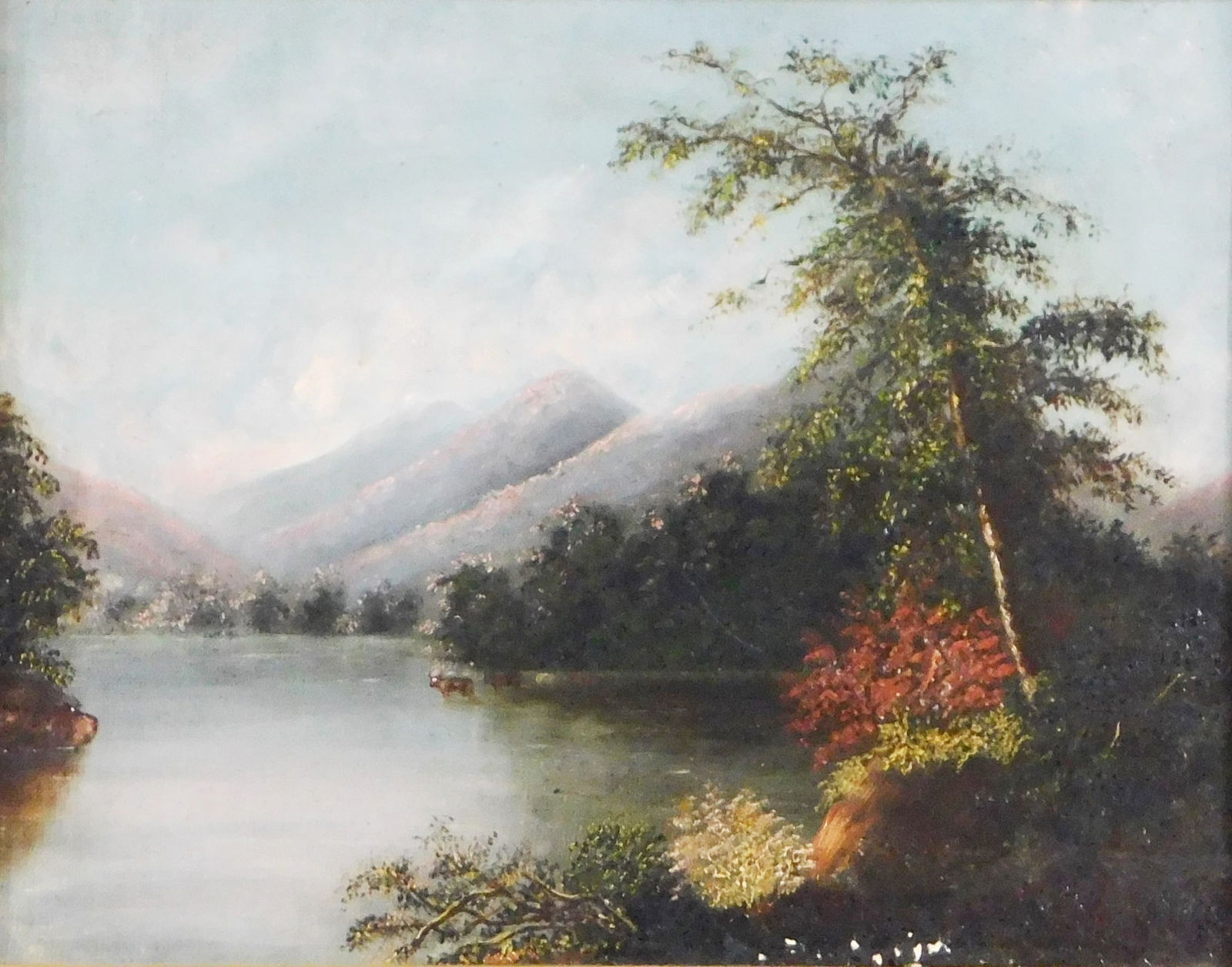 19TH C. NAIVE LANDSCAPE, OIL ON