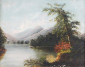 19TH C. NAIVE LANDSCAPE, OIL O