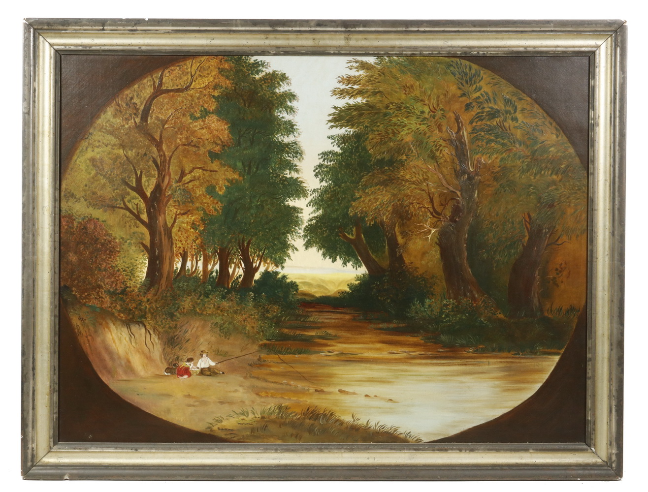 19TH C. NAIVE PAINTING OF FISHING