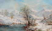 19TH C. NAIVE SNOW LANDSCAPE,