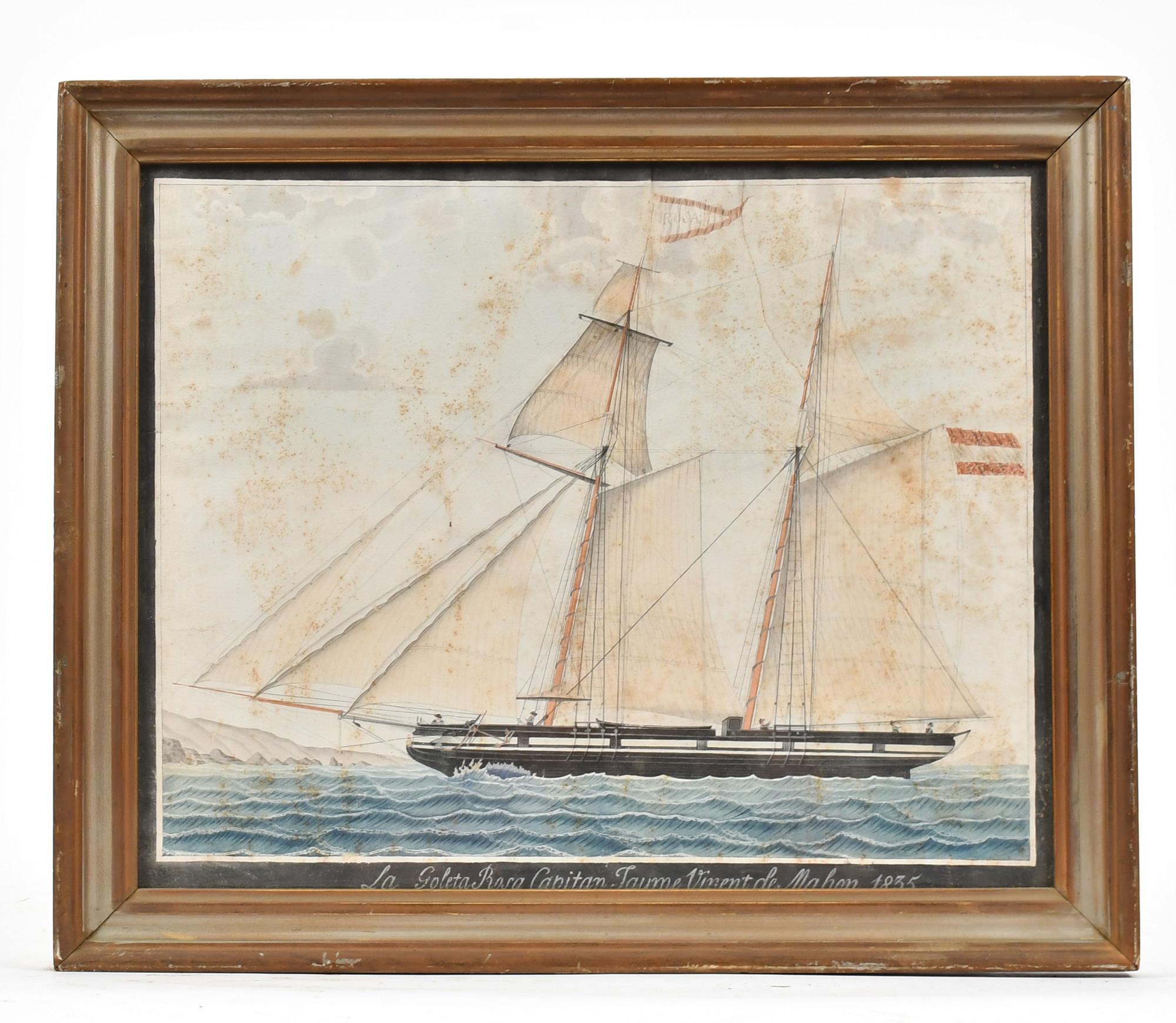 19TH C. NAUTICAL WATERCOLOR, SHIP