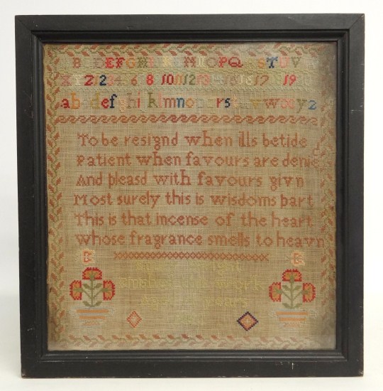 19th c. needlework sampler having