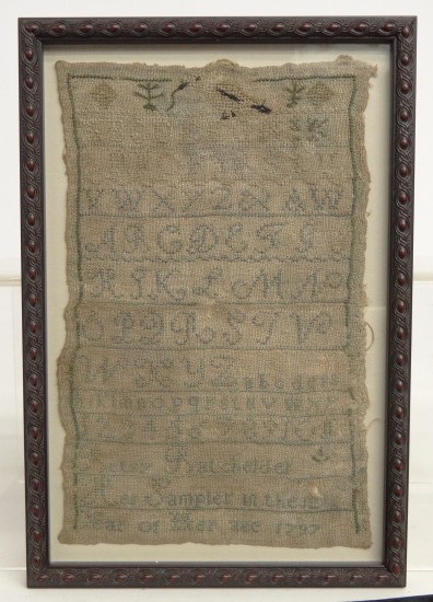 19th c. needlework sampler having