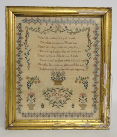 19th c. needlework sampler having