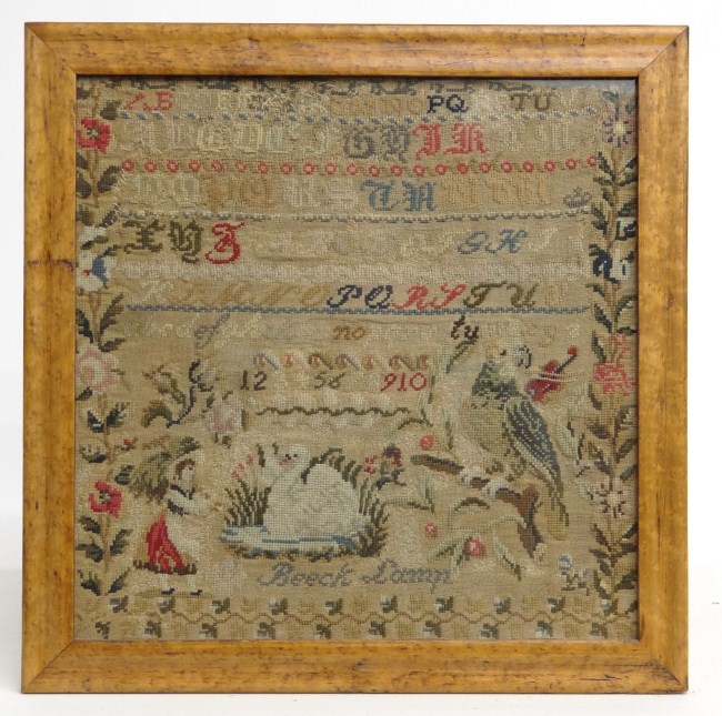 19th c. needlework sampler having