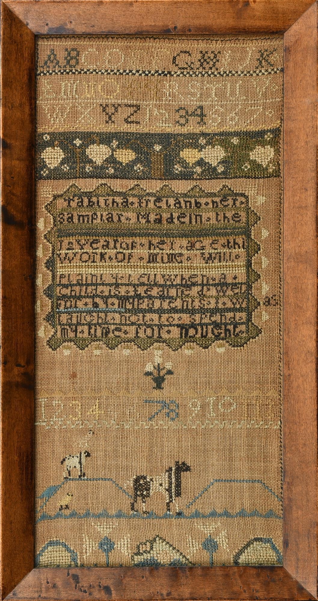 19TH C. NEEDLEWORK SAMPLER, TABITHA