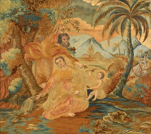 19TH C. NEEDLEWORK & WATERCOLOR