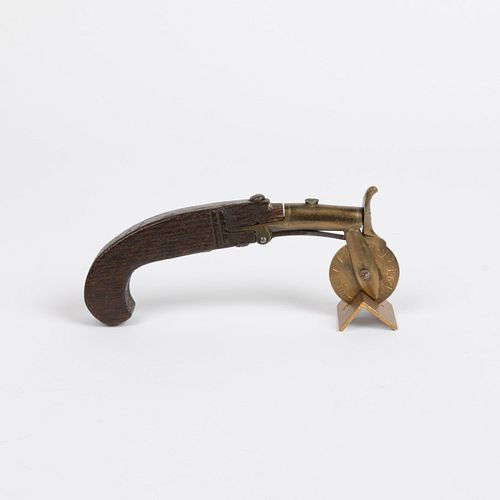 19TH C. OAK PISTOL HANDLED BRASS