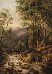 19TH C. O/C OF FISHERMAN IN A