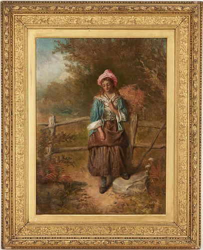 19TH C. O/C WOMAN IN LANDSCAPE,