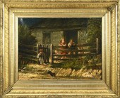 19TH C. OIL, CHILDREN IN BARNY