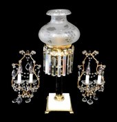 19TH C. OIL LAMP AND TWO WALL