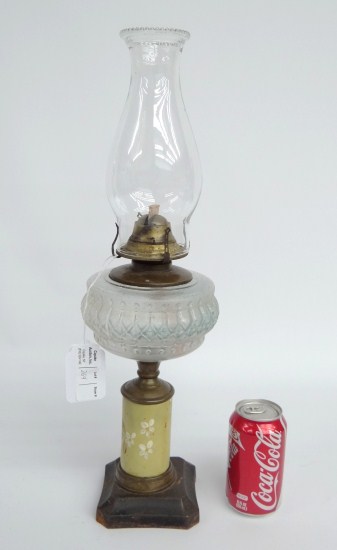 19th c. oil lamp with painted base.