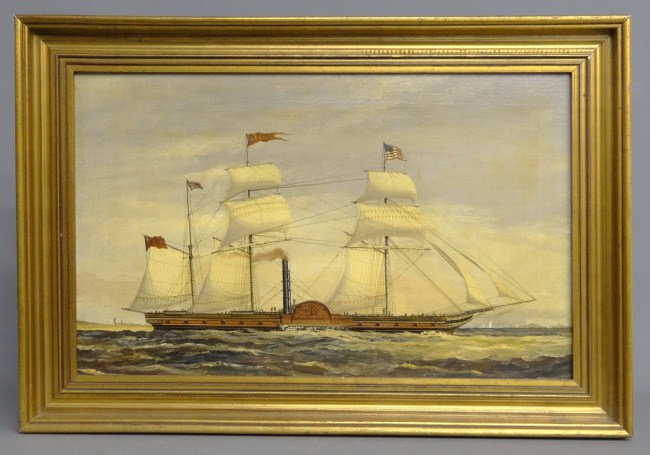 19th c. oil on canvas ship with