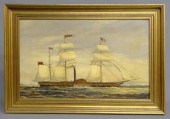 19th c. oil on canvas ship wit