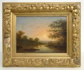 19th c. oil on canvas cows in