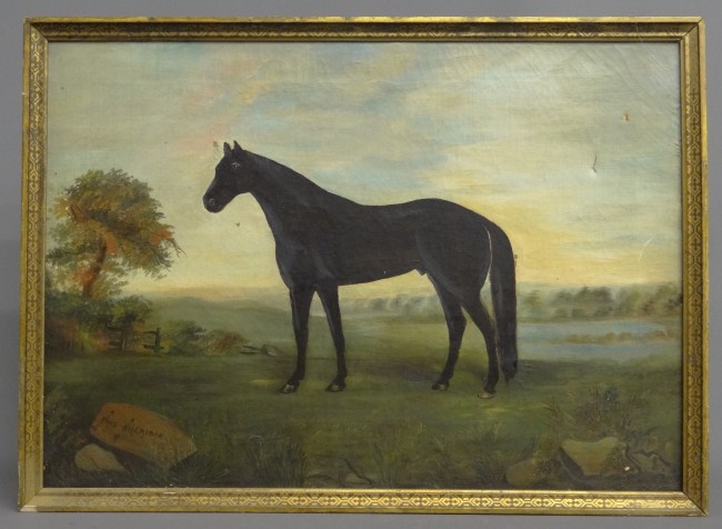 19th c. oil on canvas of horse