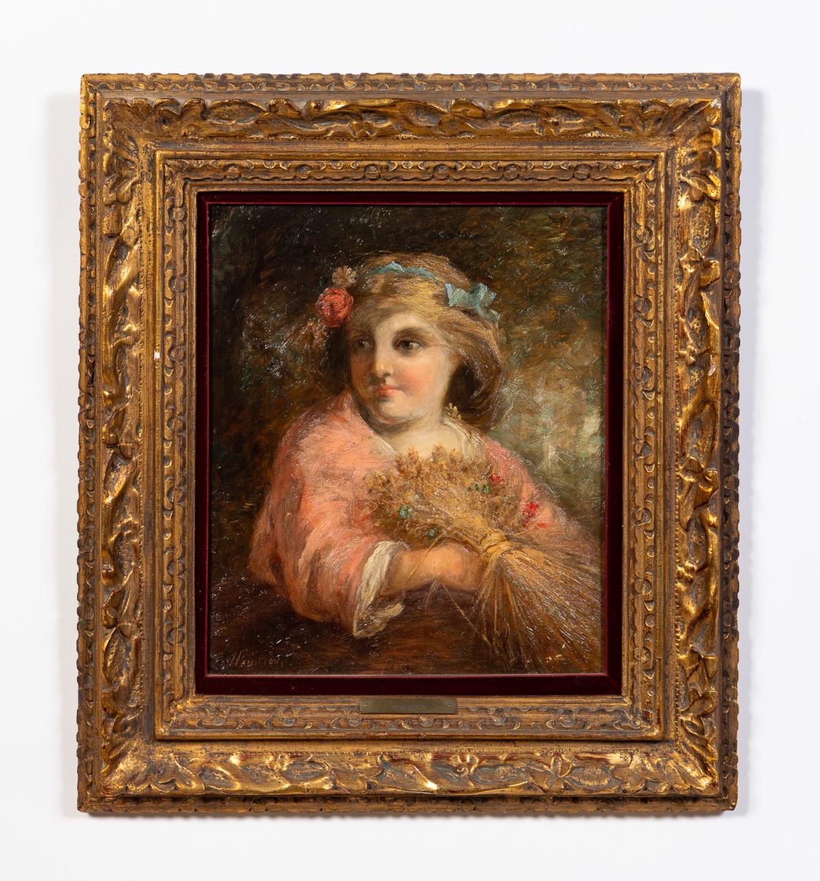 19TH C. OIL PORTRAIT OF A GIRL AS