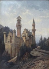 19th C. Oil/Panel of Neuschwan