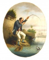 19TH C. OVAL-SHAPED OIL ON CAN
