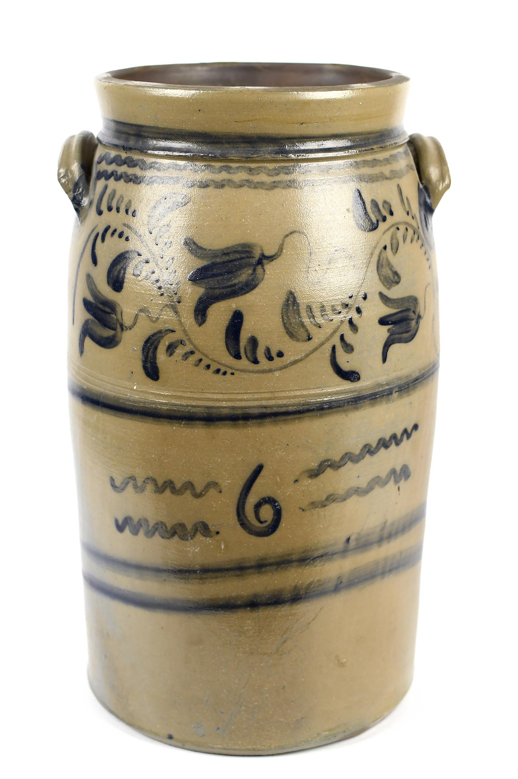 19TH C. PA STONEWARE SIX GALLON