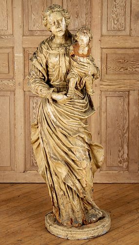 19TH C. PAINTED CARVED WOOD