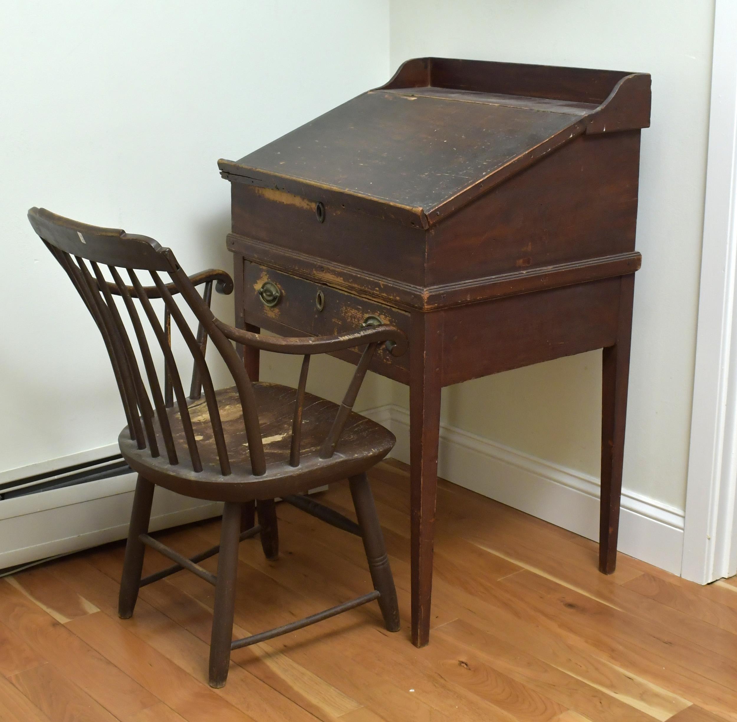 19TH C. PAINTED CLERKS DESK AND