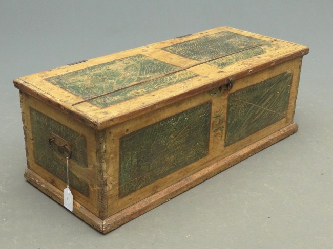 19th c. painted trunk with handles.
