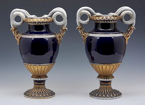 19TH C PAIR OF MEISSEN URNS WITH