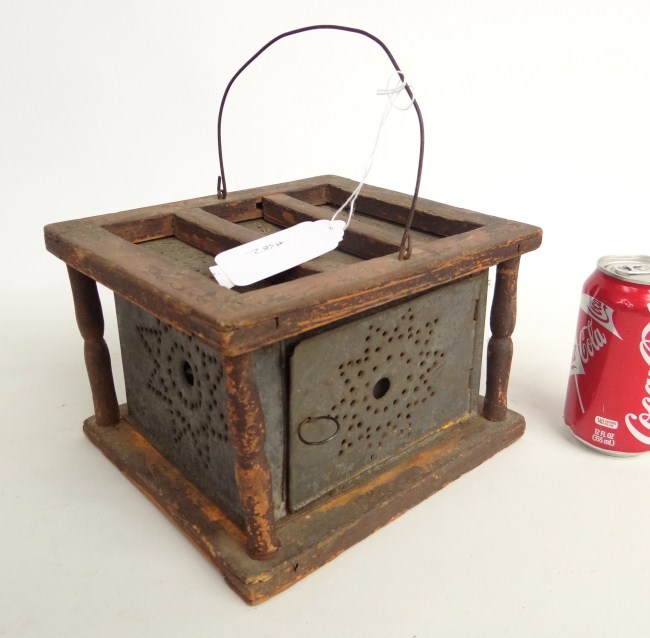19th c. pierced tin bedwarmer in