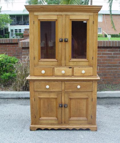 19th C PINE CUPBOARD: 2 part
