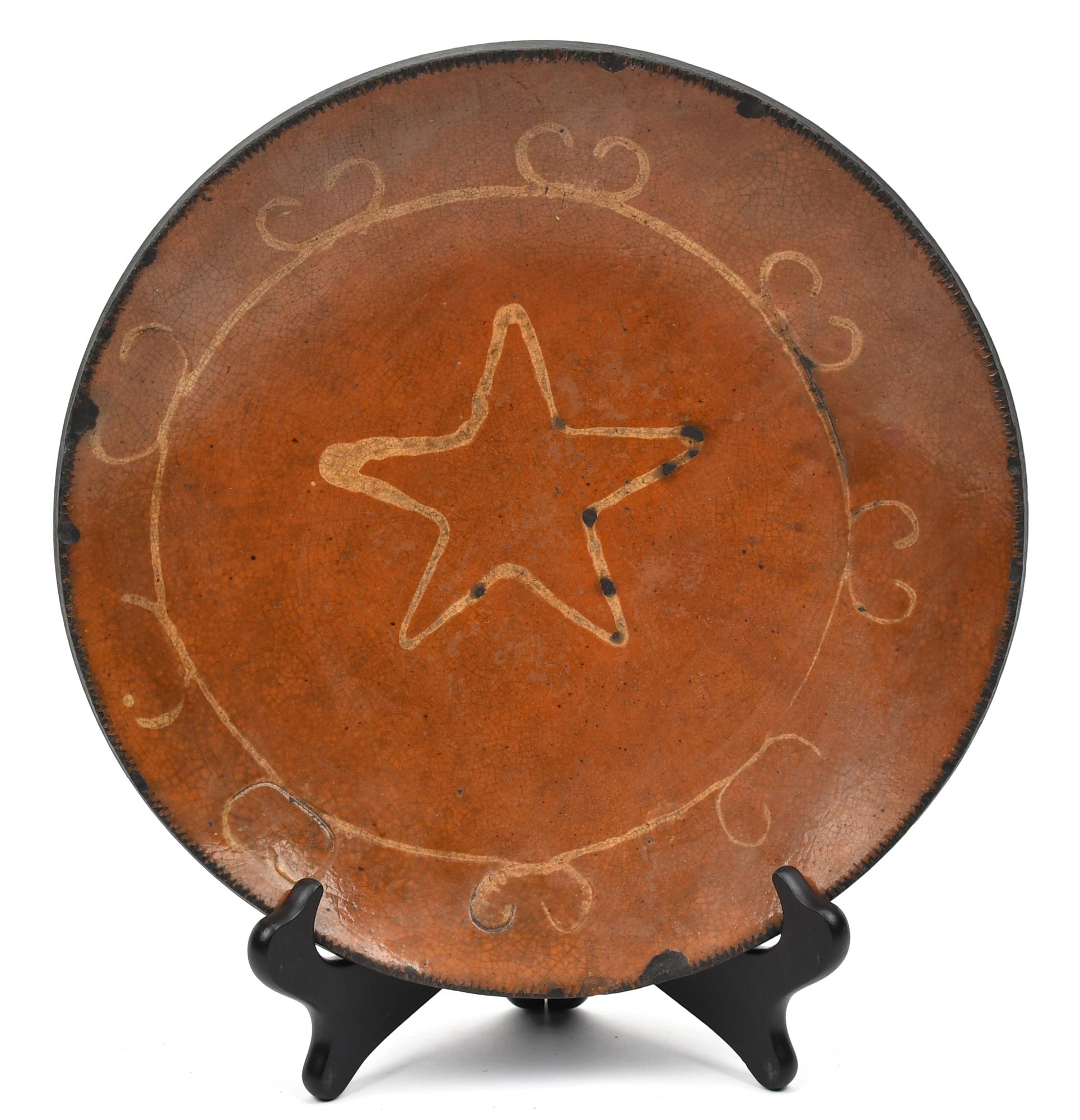 19TH C. REDWARE STAR SLIP DECORATED